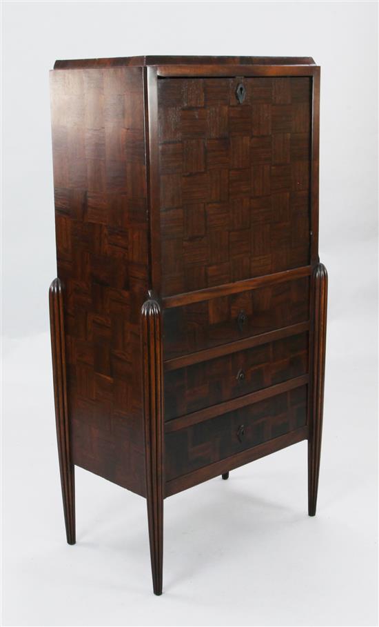 An Art Deco Continental rosewood secretaire à abbatant, W.2ft D.1ft 3in. H.4ft